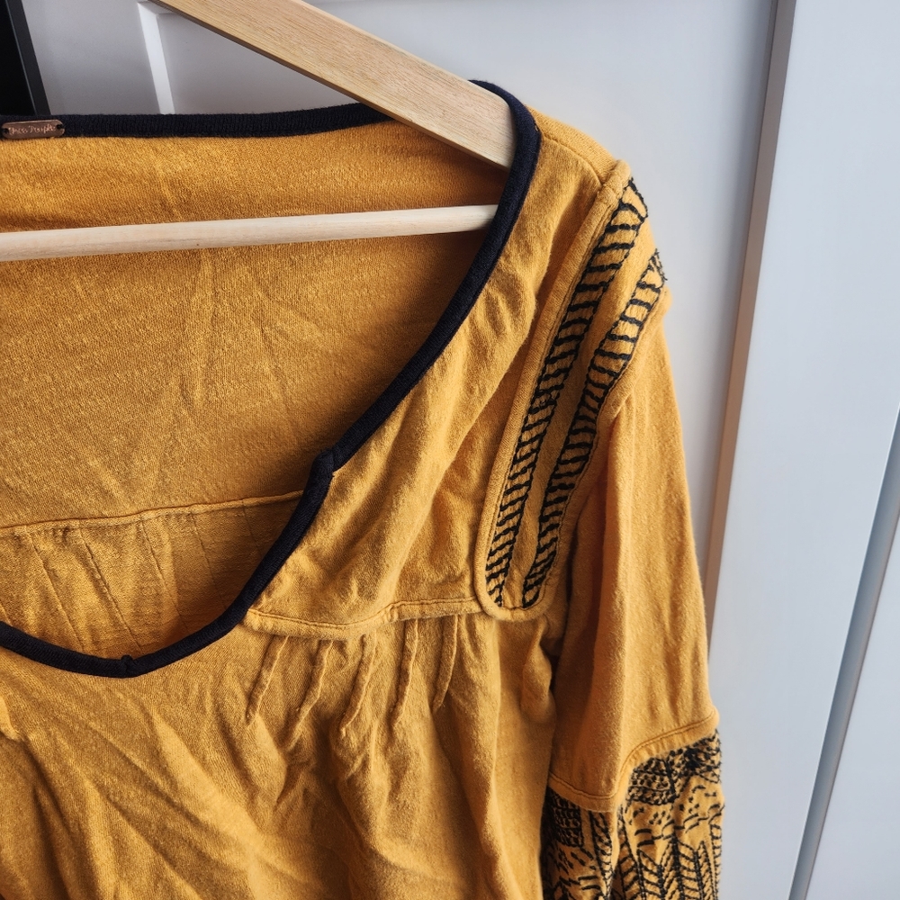 Free People Island Hopper Orange Embroidered Balloon Sleeve Top Boho - Picture 6 of 10